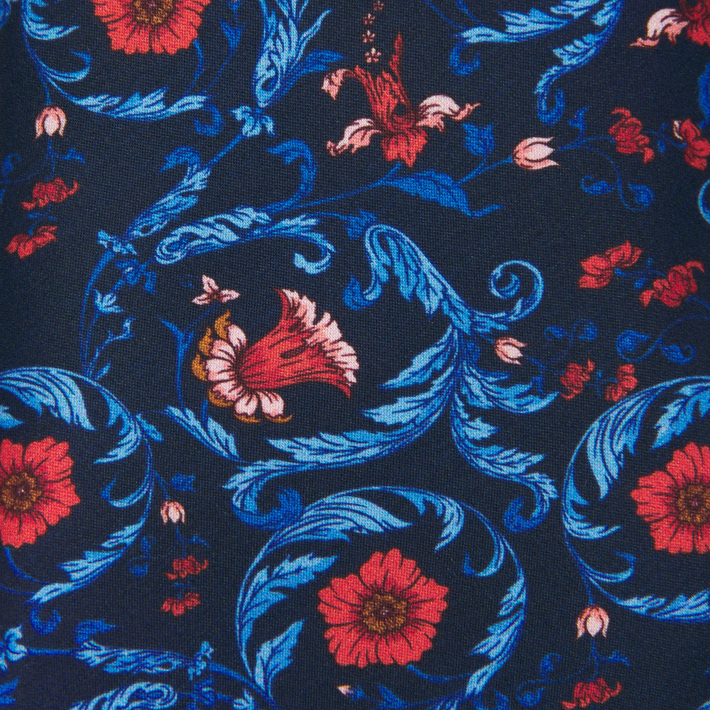 Blue and Red Ethereal Garden Duchesse Silk Tie