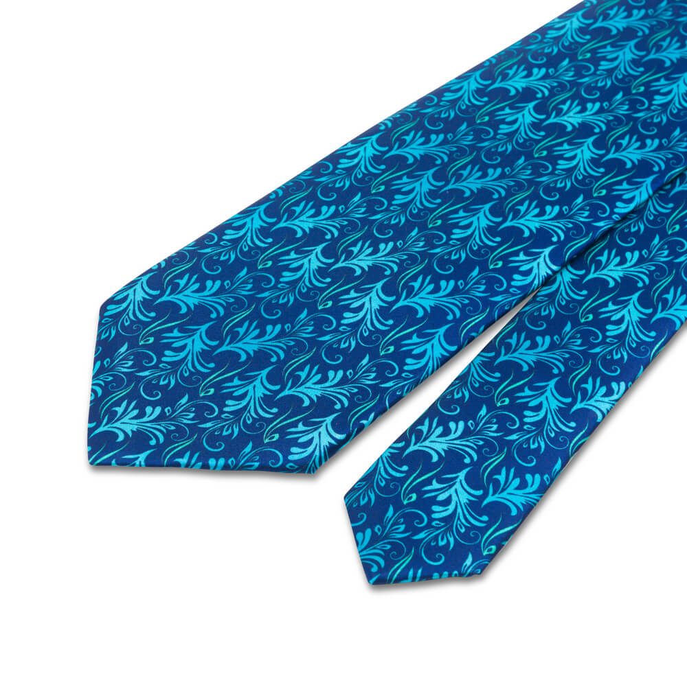 Blue Acanthus Leaves Duchesse Silk Tie