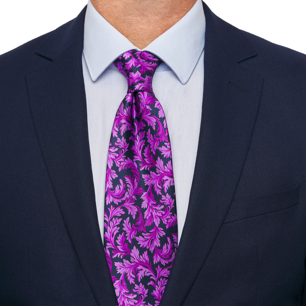 Blue and Purple Leaves Symphony Duchesse Silk Tie