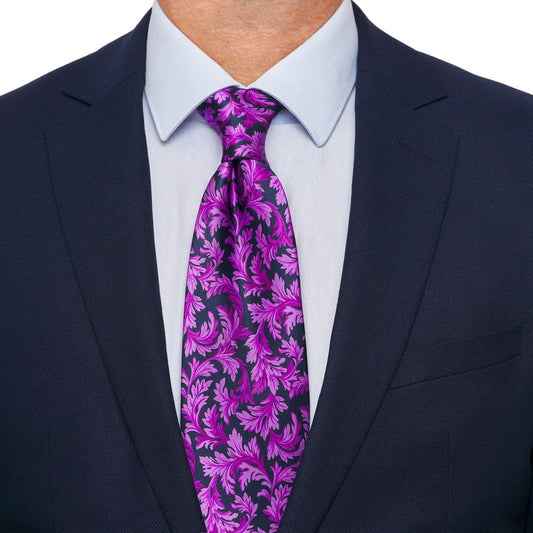 Blue and Purple Leaves Symphony Duchesse Silk Tie