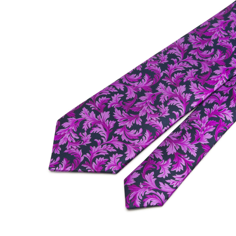 Blue and Purple Leaves Symphony Duchesse Silk Tie