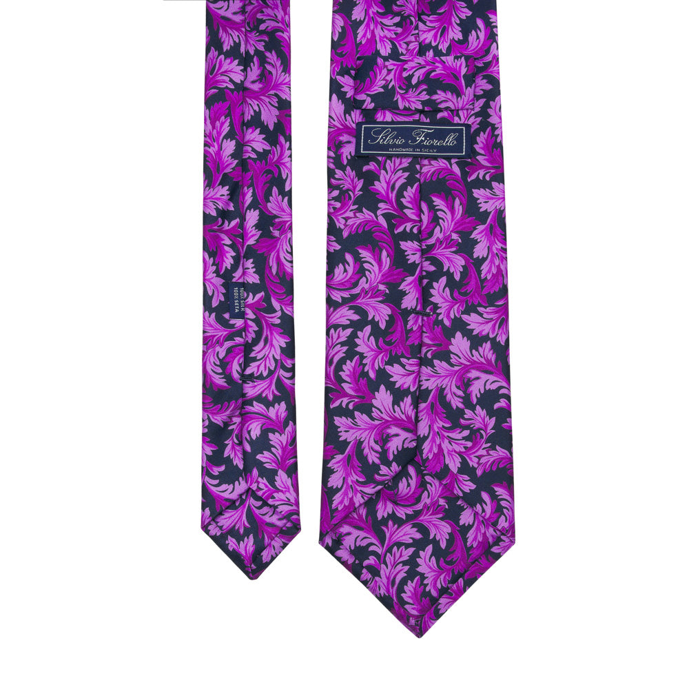 Blue and Purple Leaves Symphony Duchesse Silk Tie