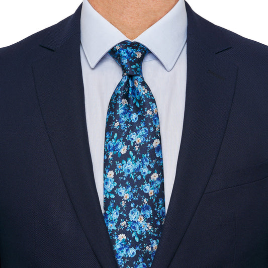 Blue Floral Garden Duchesse Silk Tie