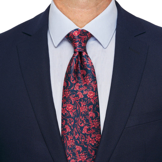 Blue and Red Art Nouveau Duchesse Silk Tie