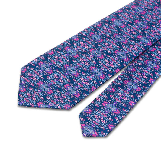 Blue and Pink Charlemagne Duchesse Silk Tie